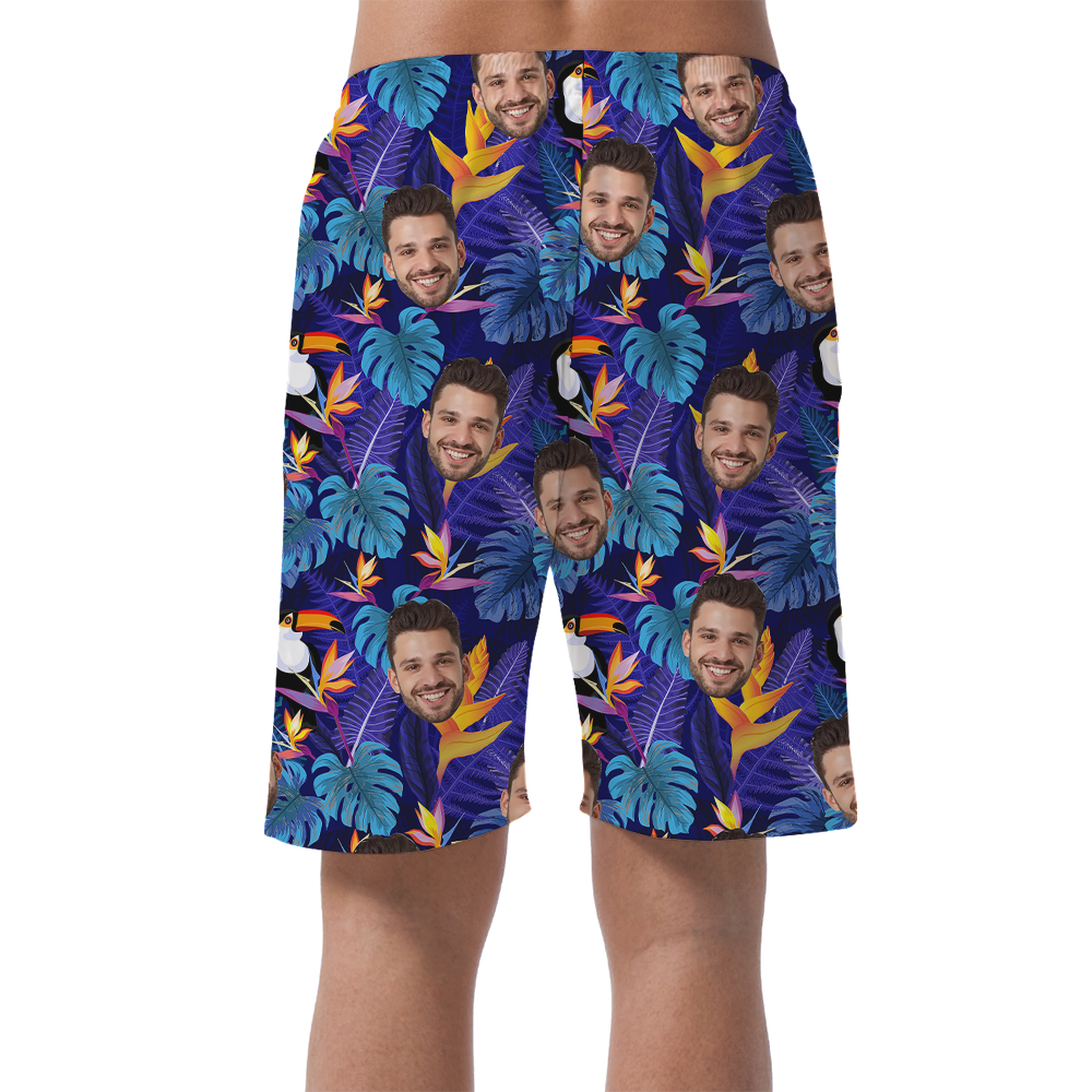 Custom Face Tropical Toucan Hawaiian Men's Shorts