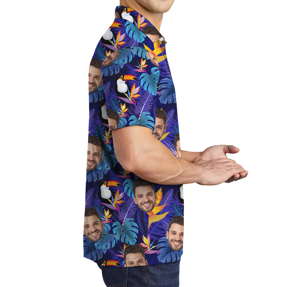 Tropical Toucan Purple Hawaiian Polo Shirt With Custom Face