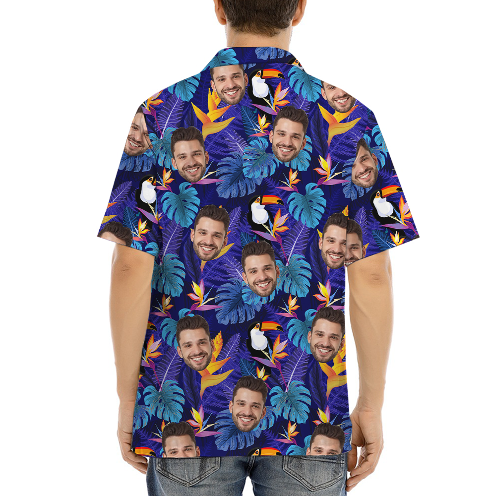 Custom Face Tropical Toucan Purple Hawaiian Shirt