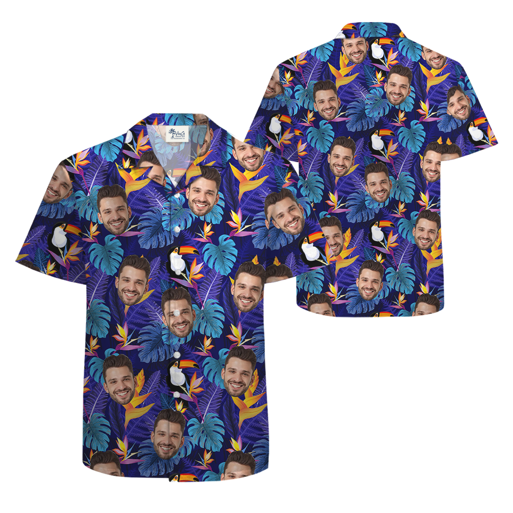 Custom Face Tropical Toucan Purple Hawaiian Shirt