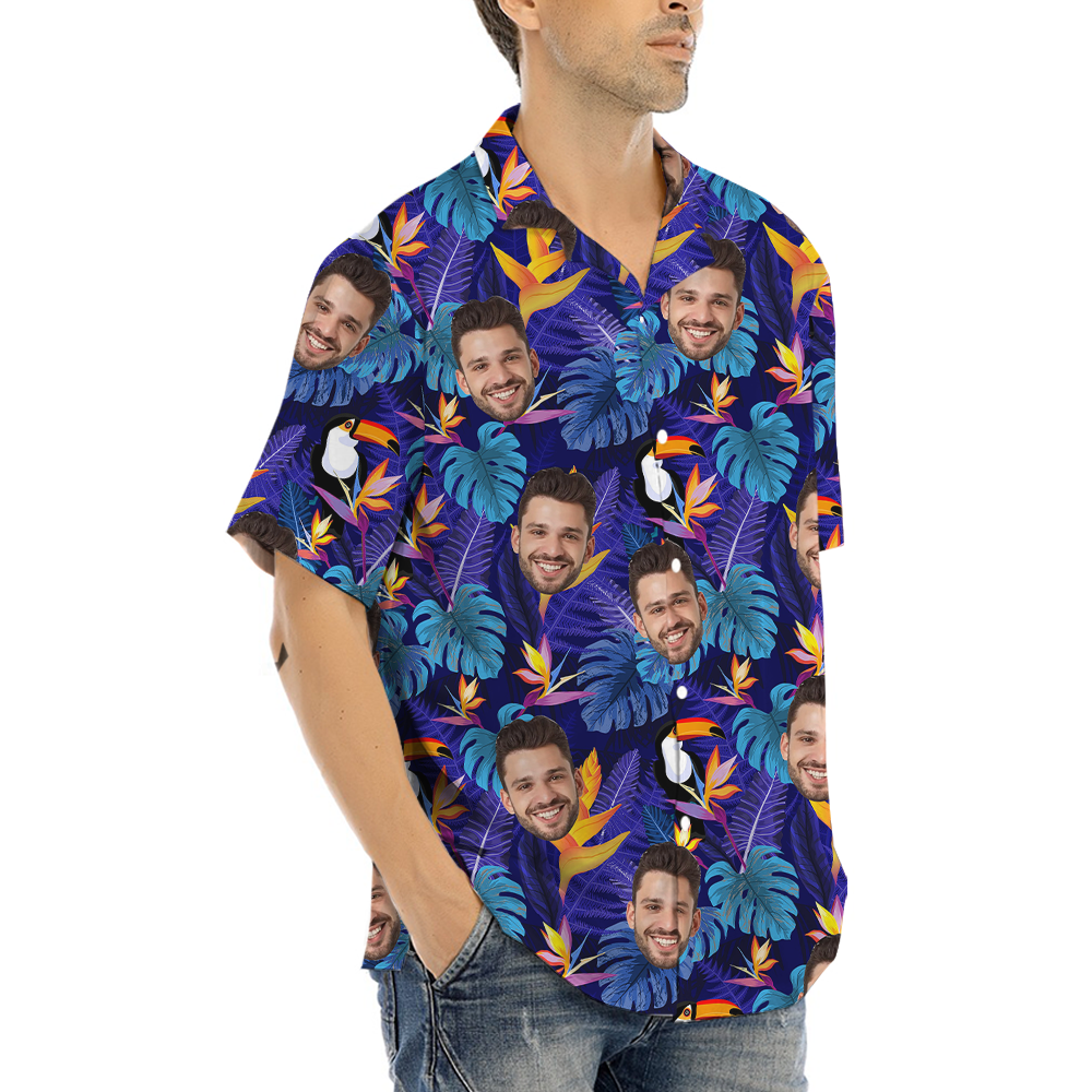 Custom Face Tropical Toucan Purple Hawaiian Shirt
