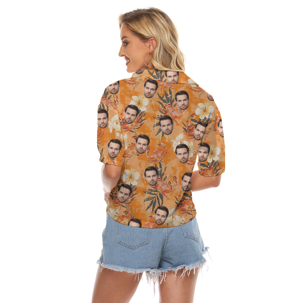 Custom Orange Women's Crop Top Shirt With 1-5 Faces