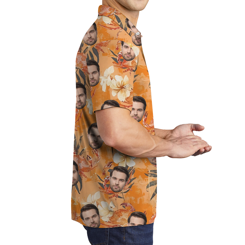 Orange Crab Hawaiian Polo Shirt With Custom Face