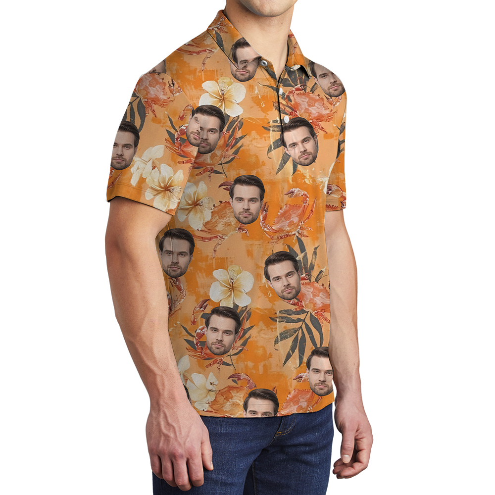 Orange Crab Hawaiian Polo Shirt With Custom Face