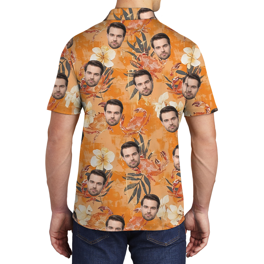 Orange Crab Hawaiian Polo Shirt With Custom Face