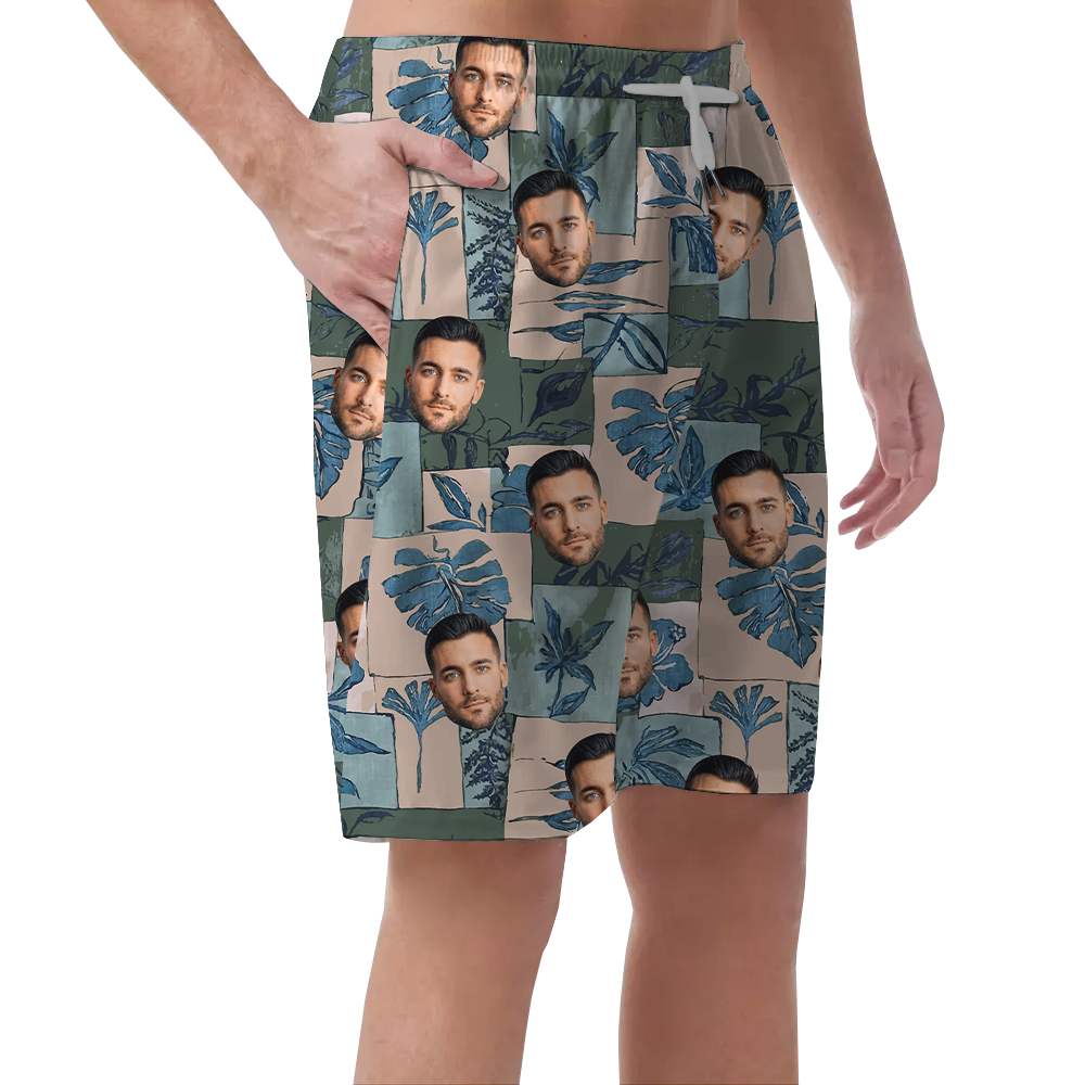 Custom Vintage Green Hawaiian Beach Shorts With 1-5 Faces