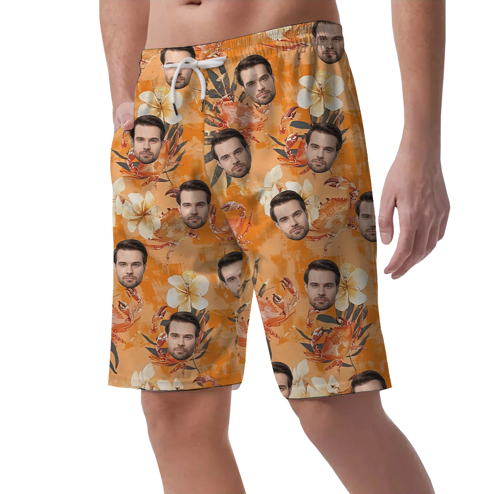 Personalized Face Orange Hawaiian Beach Shorts