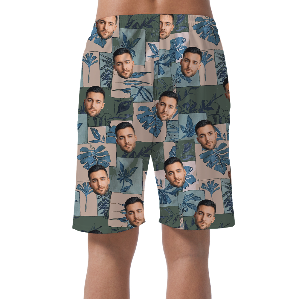 Custom Vintage Green Hawaiian Beach Shorts With 1-5 Faces