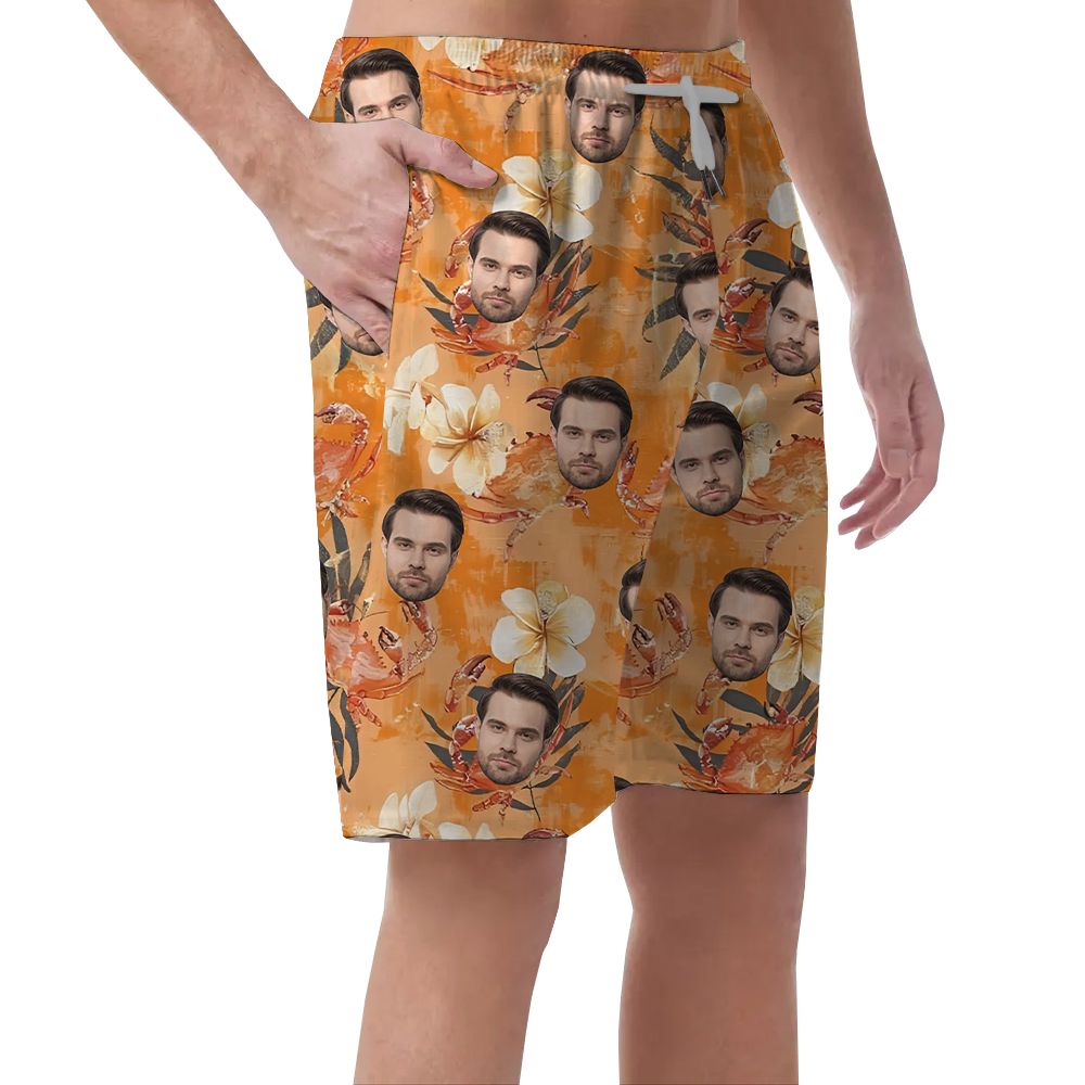 Personalized Face Orange Hawaiian Beach Shorts