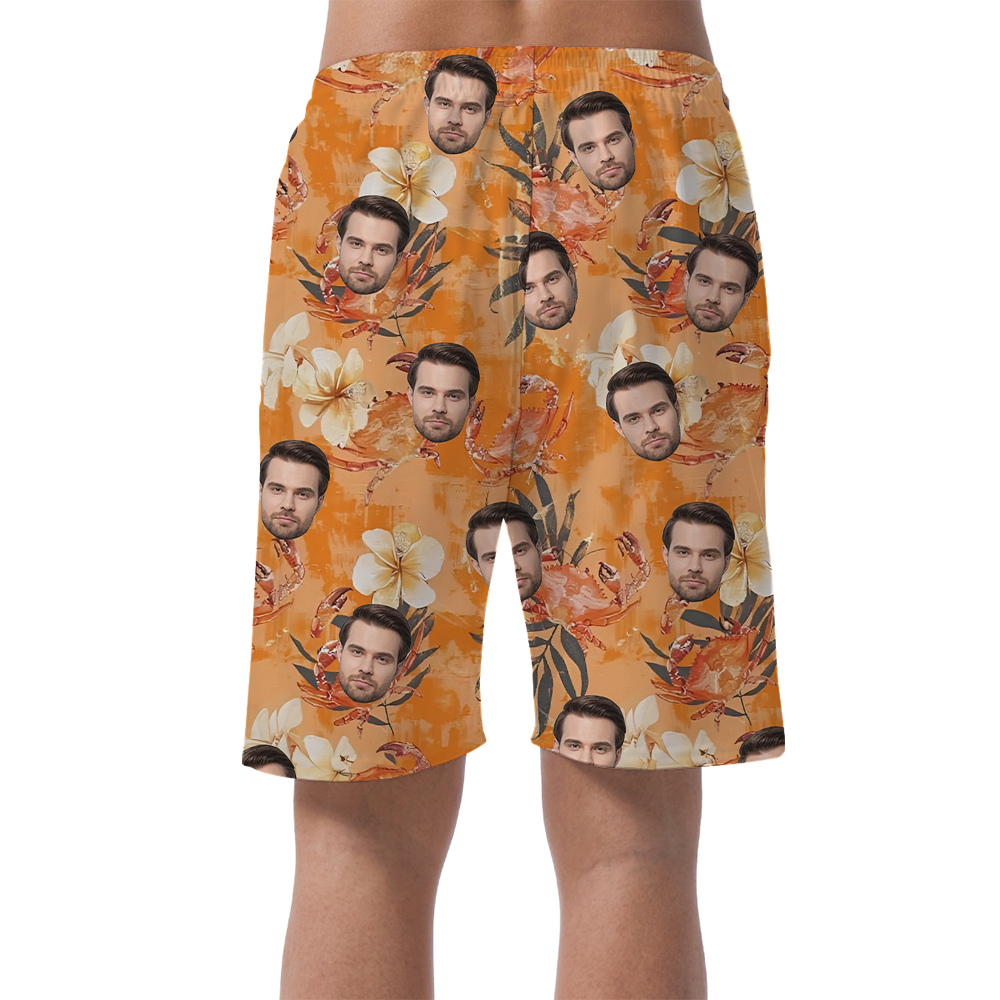 Personalized Face Orange Hawaiian Beach Shorts