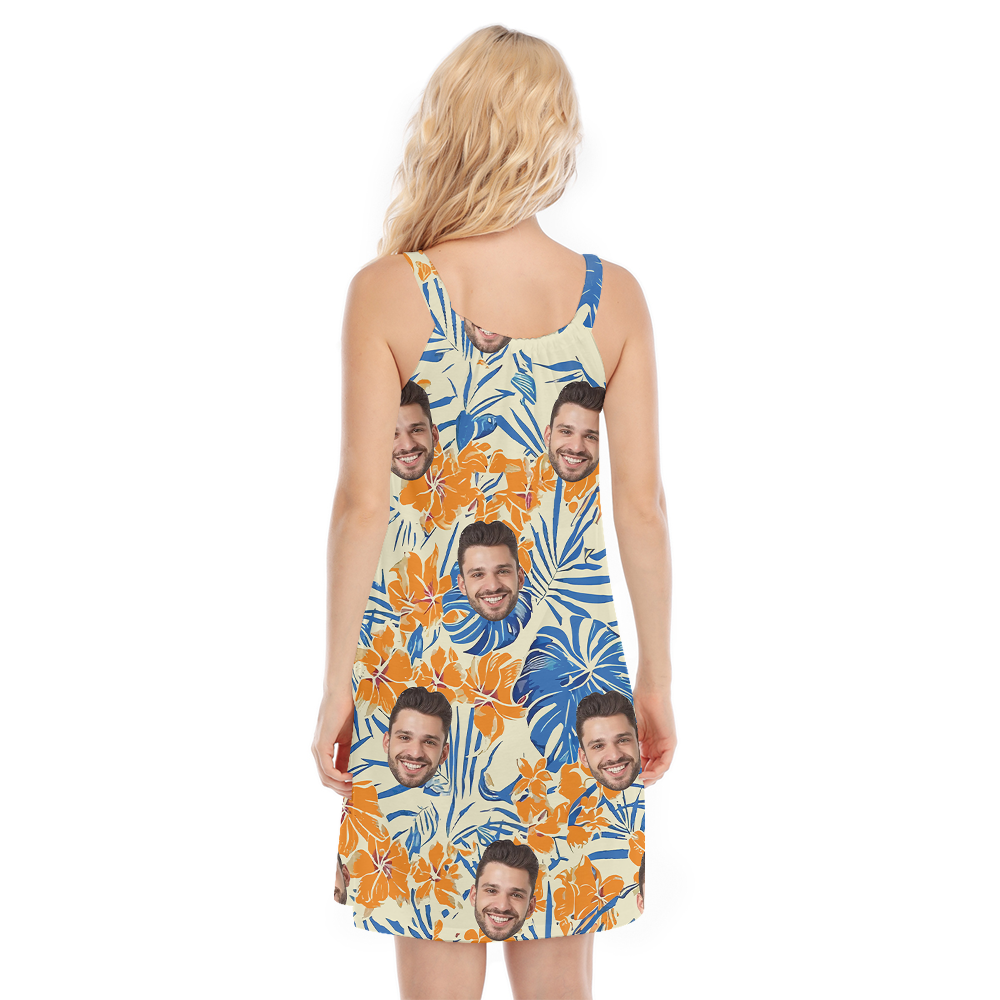 Custom Face Hibiscus Orange Hawaiian Cami Dress