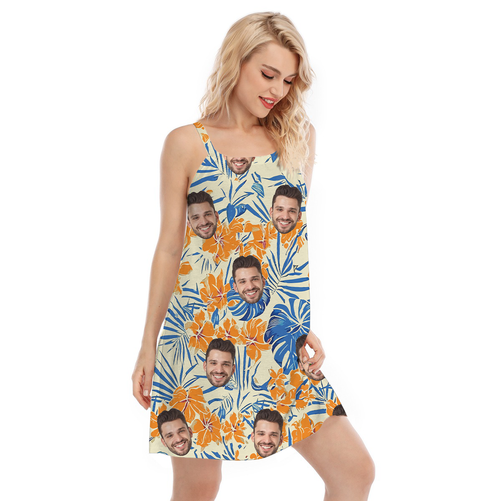 Custom Face Hibiscus Orange Hawaiian Cami Dress
