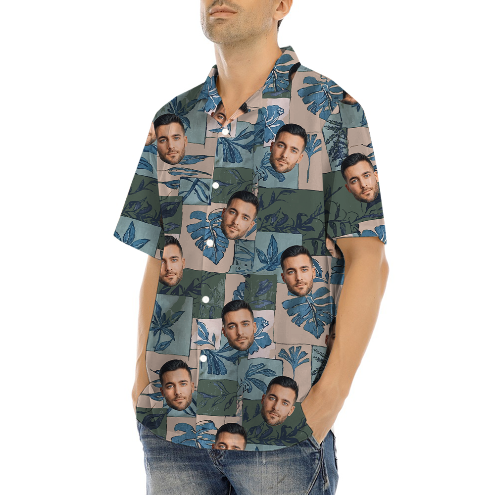 Vintage Tropical Leaves Custom Face Hawaiian Shirt