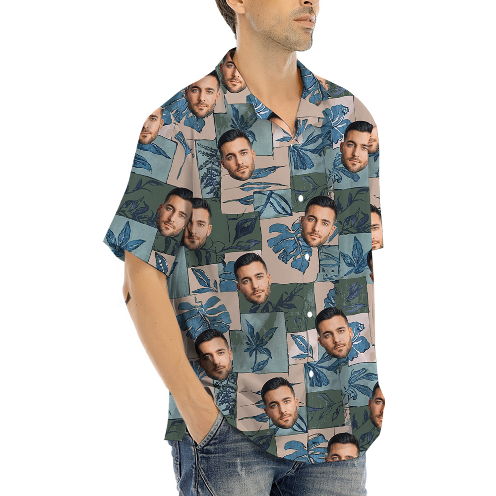 Vintage Tropical Leaves Custom Face Hawaiian Shirt