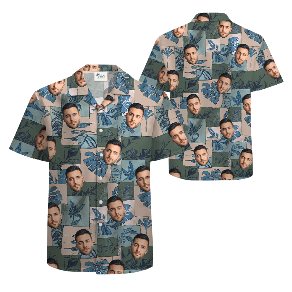 Vintage Tropical Leaves Custom Face Hawaiian Shirt