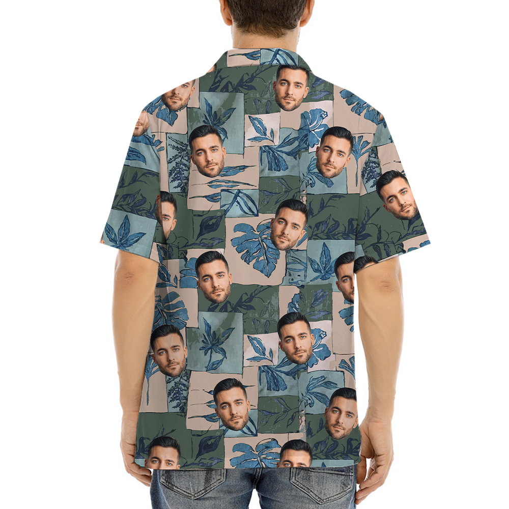 Vintage Tropical Leaves Custom Face Hawaiian Shirt