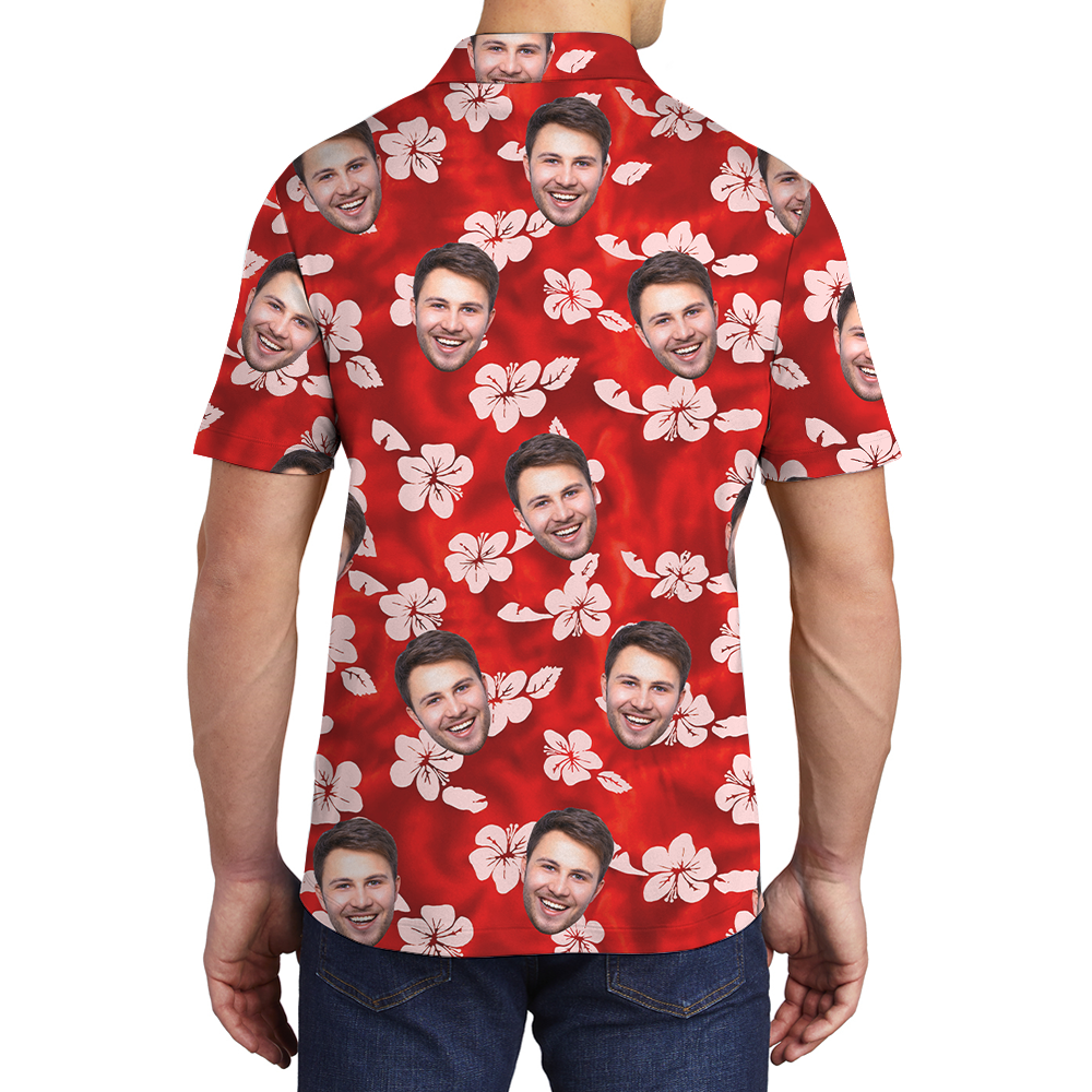 Vintage Hibiscus Hawaiian Polo Shirt With Custom Face