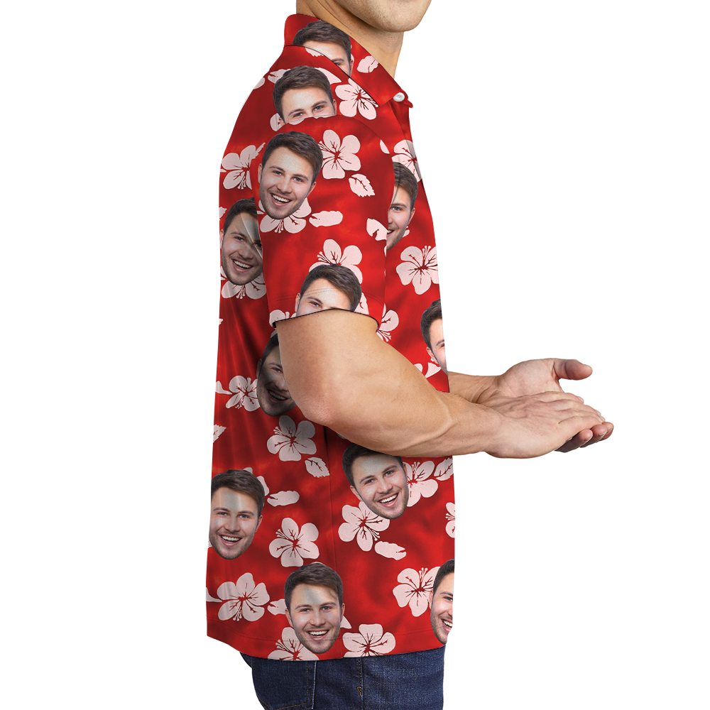 Vintage Hibiscus Hawaiian Polo Shirt With Custom Face