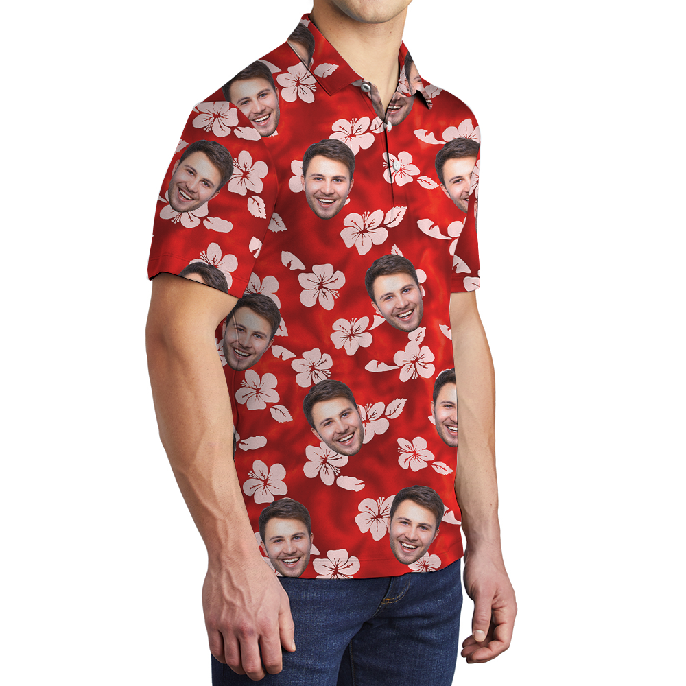 Vintage Hibiscus Hawaiian Polo Shirt With Custom Face