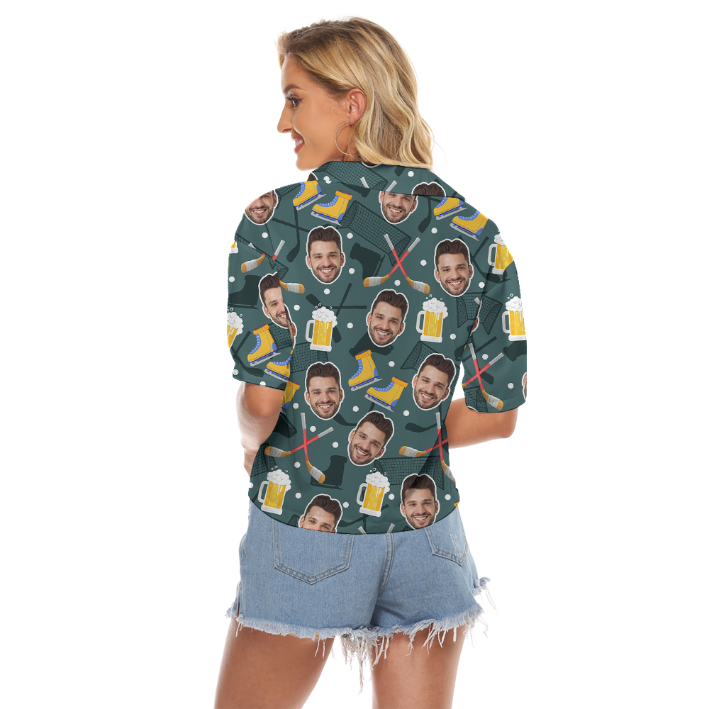 Funny Custom Face Beer Hockey Hawaiian Cropped Shirt