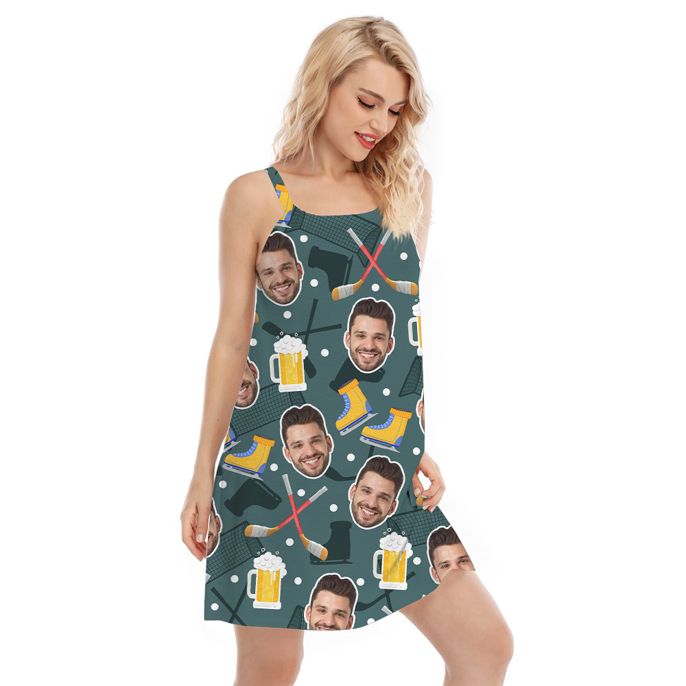 Funny Custom Face Hockey Beer Hawaiian Cami Dress