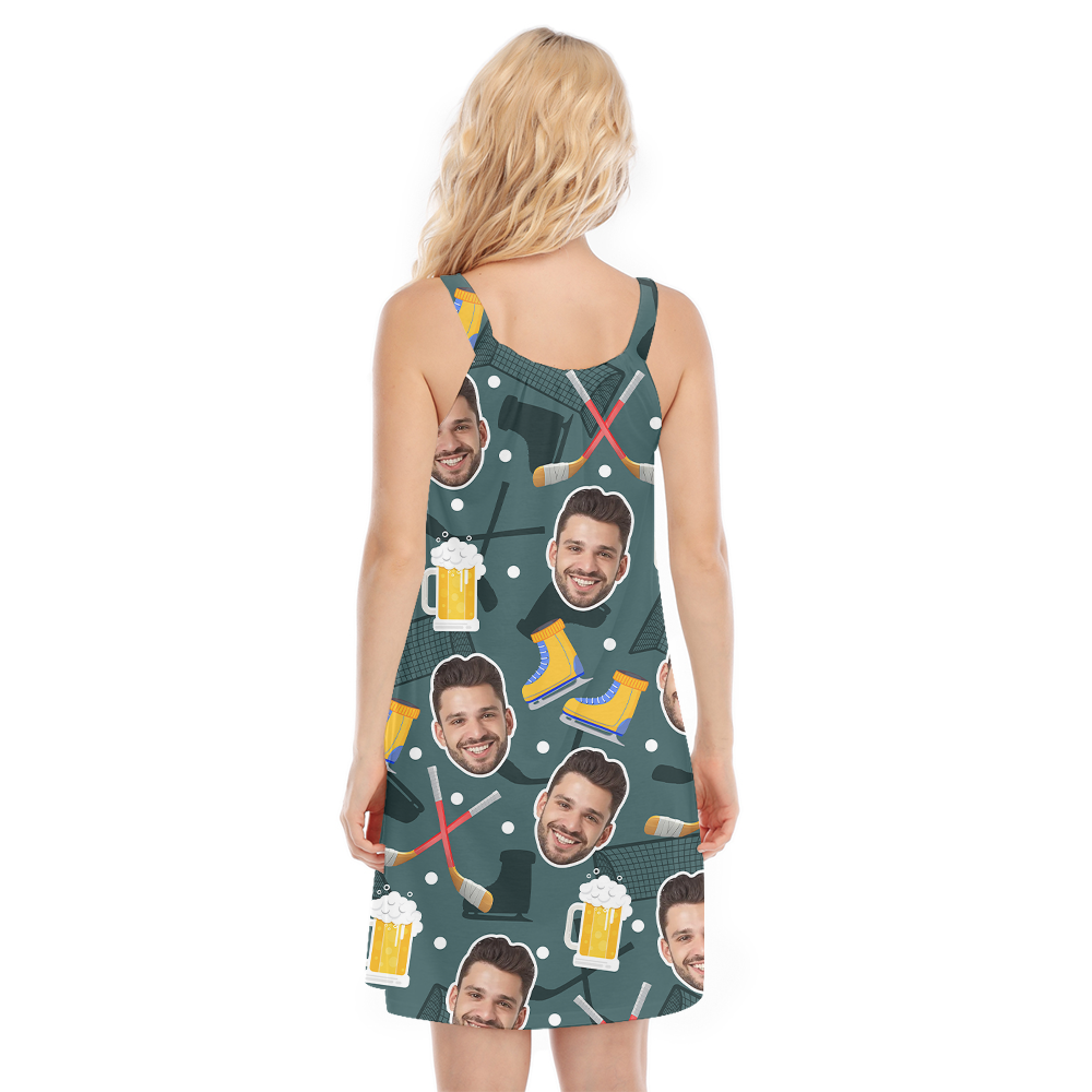 Funny Custom Face Hockey Beer Hawaiian Cami Dress