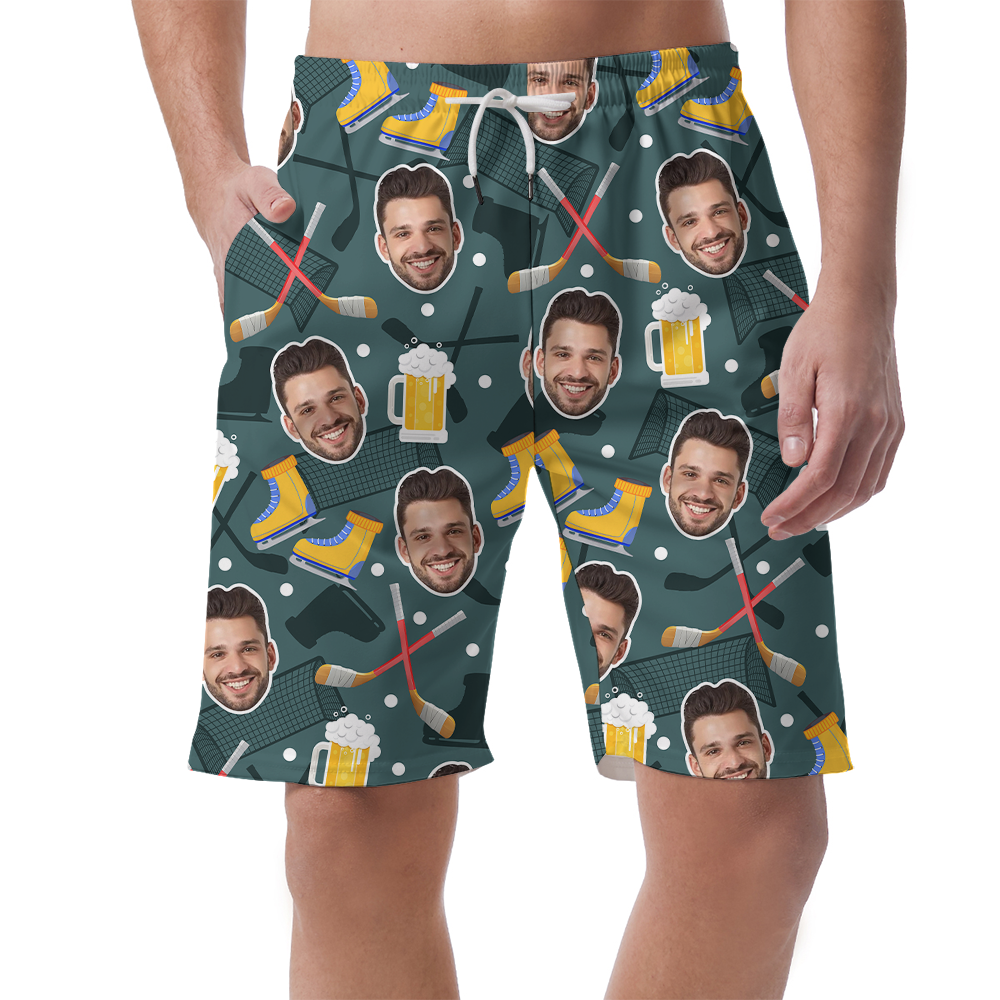 Custom Face Ice Hockey Hawaiian Beach Shorts - variant image 1