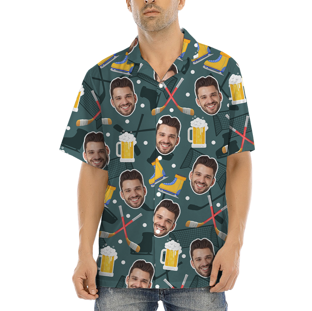 Beer And Hockey Custom Face Hawaiian Shirt - variant image 1