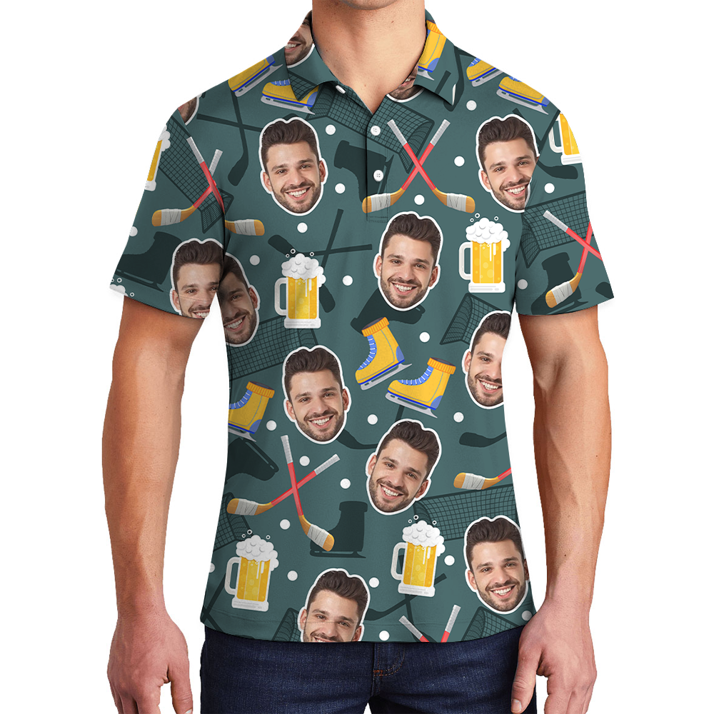 Custom Face Beer Hockey Polo Shirt - variant image 1