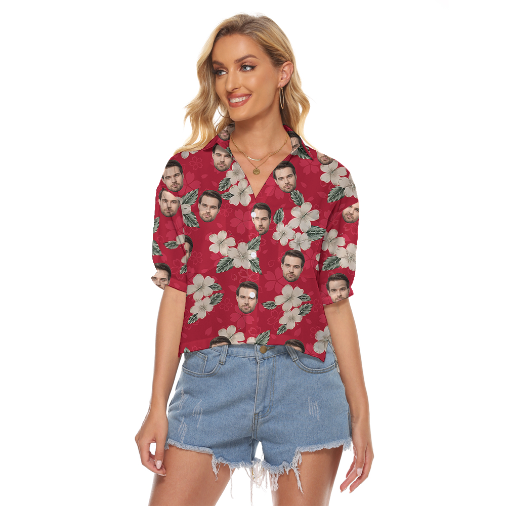 Custom Face Hibiscus Red Women's Cropped Shirt - variant image 1