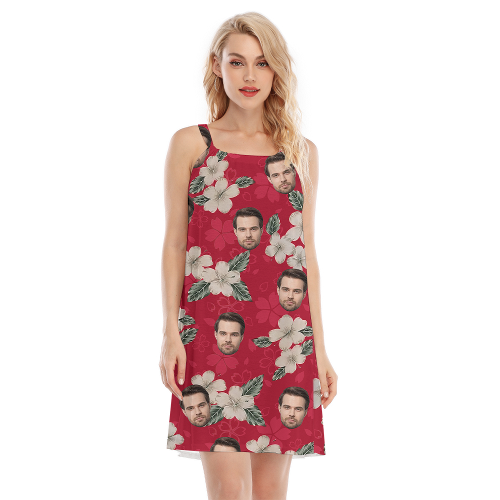 Vintage Hibiscus Red Cami Dress With Custom Face - variant image 1