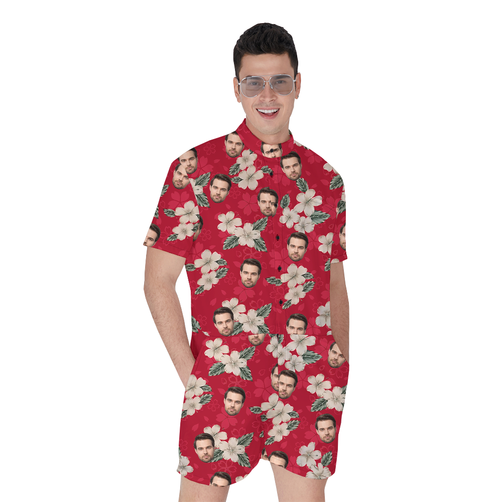 Custom Face Hibiscus Red Hawaiian Romper - variant image 1