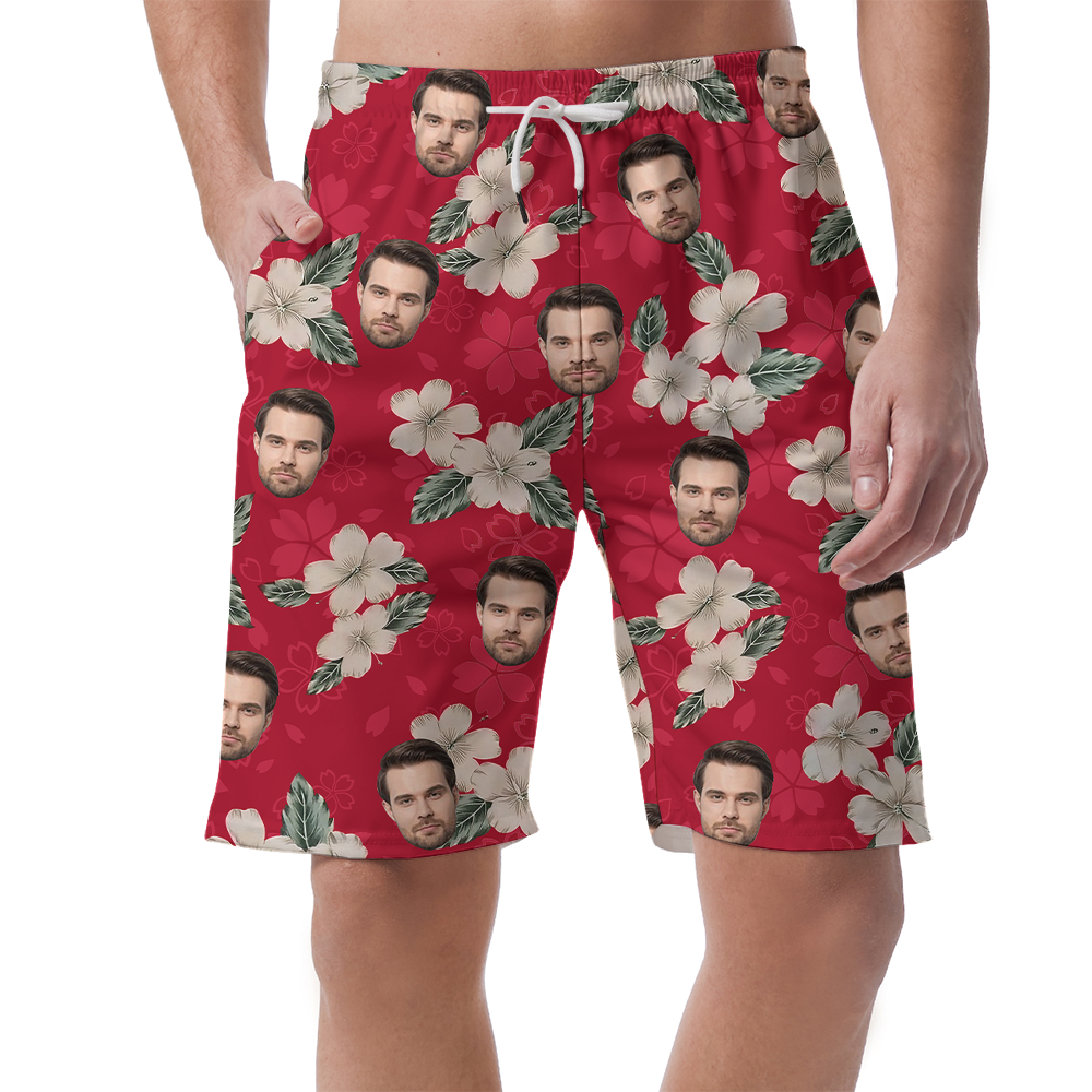 Custom Face Floral Vintage Hawaiian Beach Shorts - variant image 1