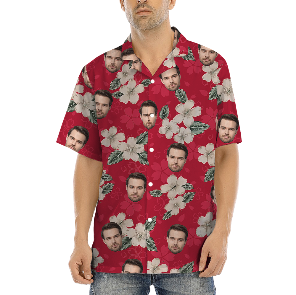 Custom Face Hibiscus Red Hawaiian Shirt - variant image 1