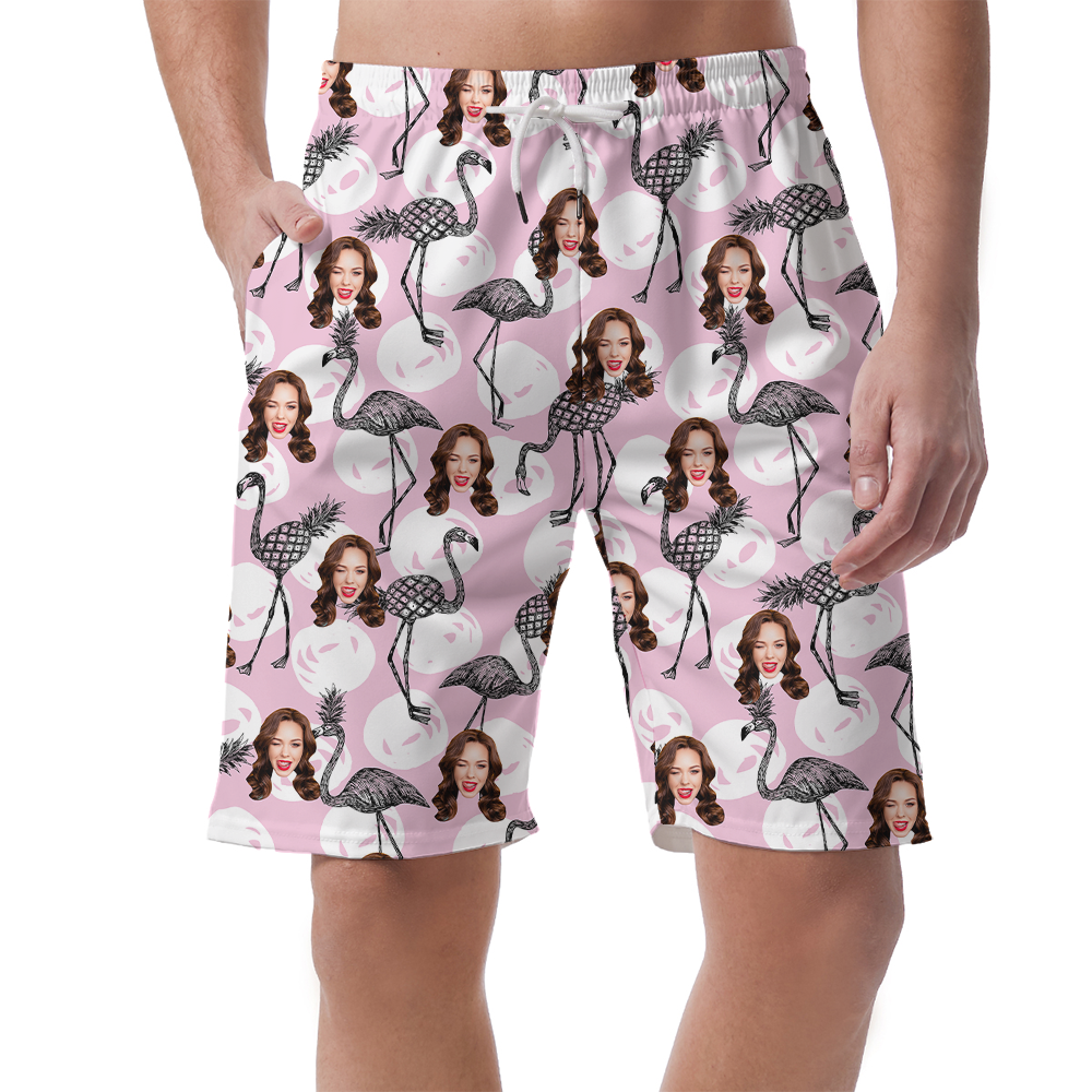 Custom Flamingo Pink Beach Shorts With Faces - variant image 1