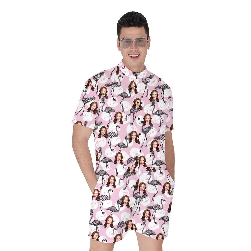 Custom Face Pineapple Flamingo Hawaiian Romper - variant image 1