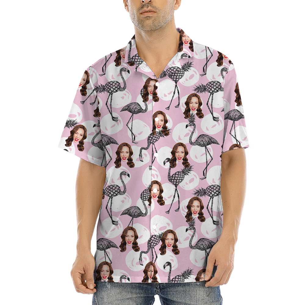 Flamingo Pineapple Custom Face Pink Hawaiian Shirt - variant image 1