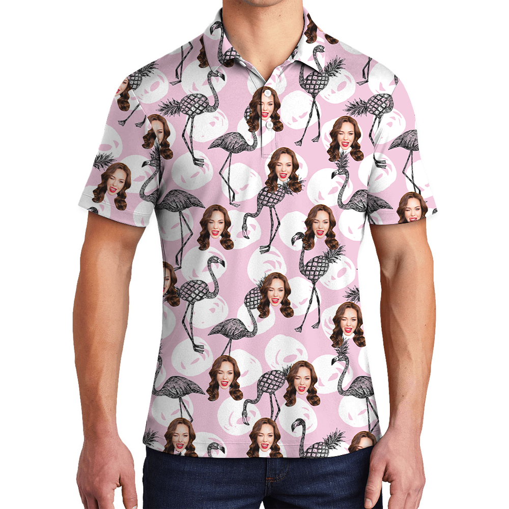 Funny Custom 1-4 Faces Flamingo Pineapple Golf Shirt - variant image 1