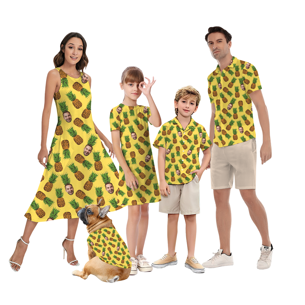 Funny Custom Face Pineapple Yellow Family Matching Hawaiian Outfits - variant image 1