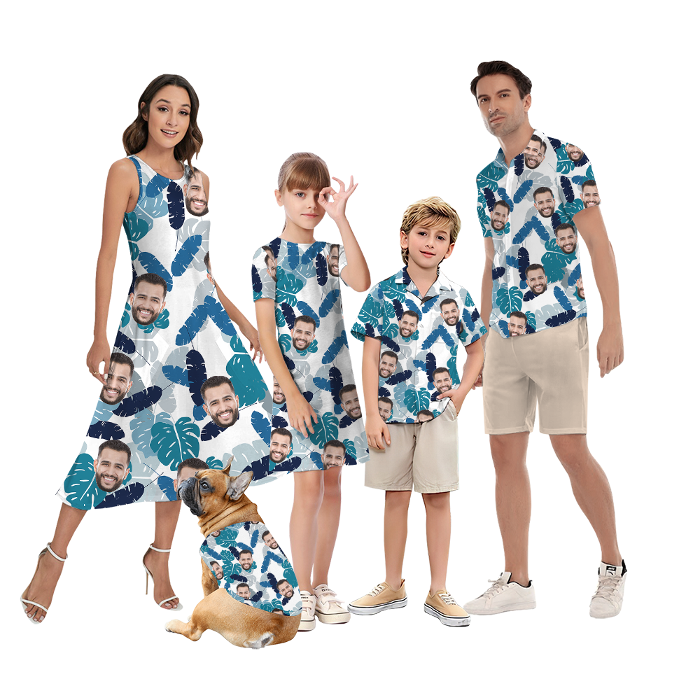 Custom Face Blue Tropical Family Matching Hawaiian Outfits - variant image 1