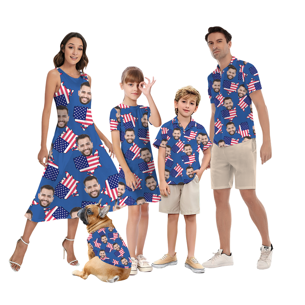 Custom Face USA Maps Matching Hawaiian Outfits For Family - variant image 1