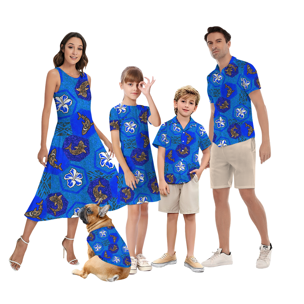 Vintage Shark Navy Matching Hawaiian Outfits For Family - variant image 1