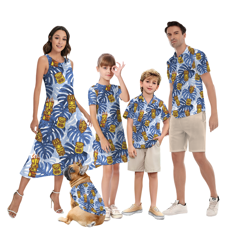 Cute Tiki Tropical Blue Matching Family Hawaiian Outfits - variant image 1