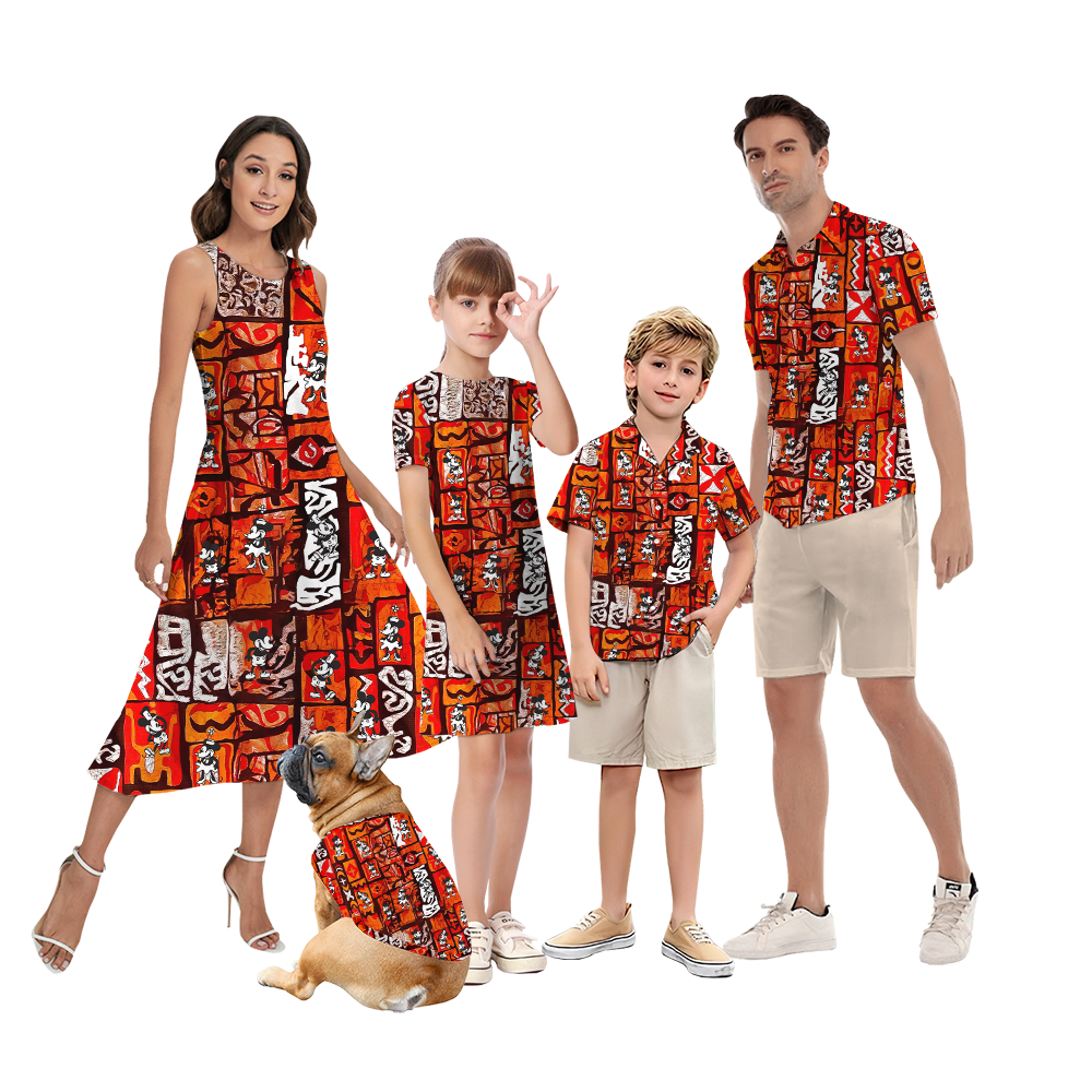 Vintage Mickey Steamboat Willie Orange Matching Hawaiian Outfits For Family - variant image 1