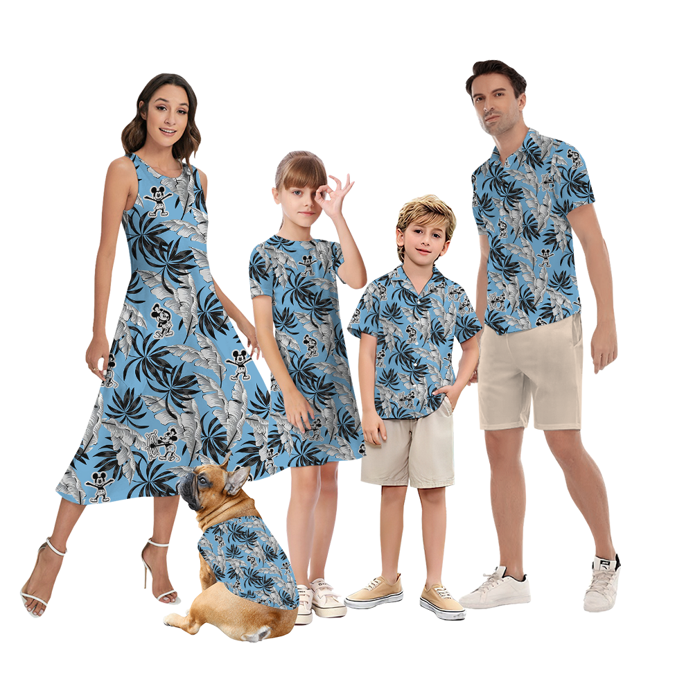 Tropical Blue Steamboat Willie Mickey Matching Family Hawaiian Shirt - variant image 1
