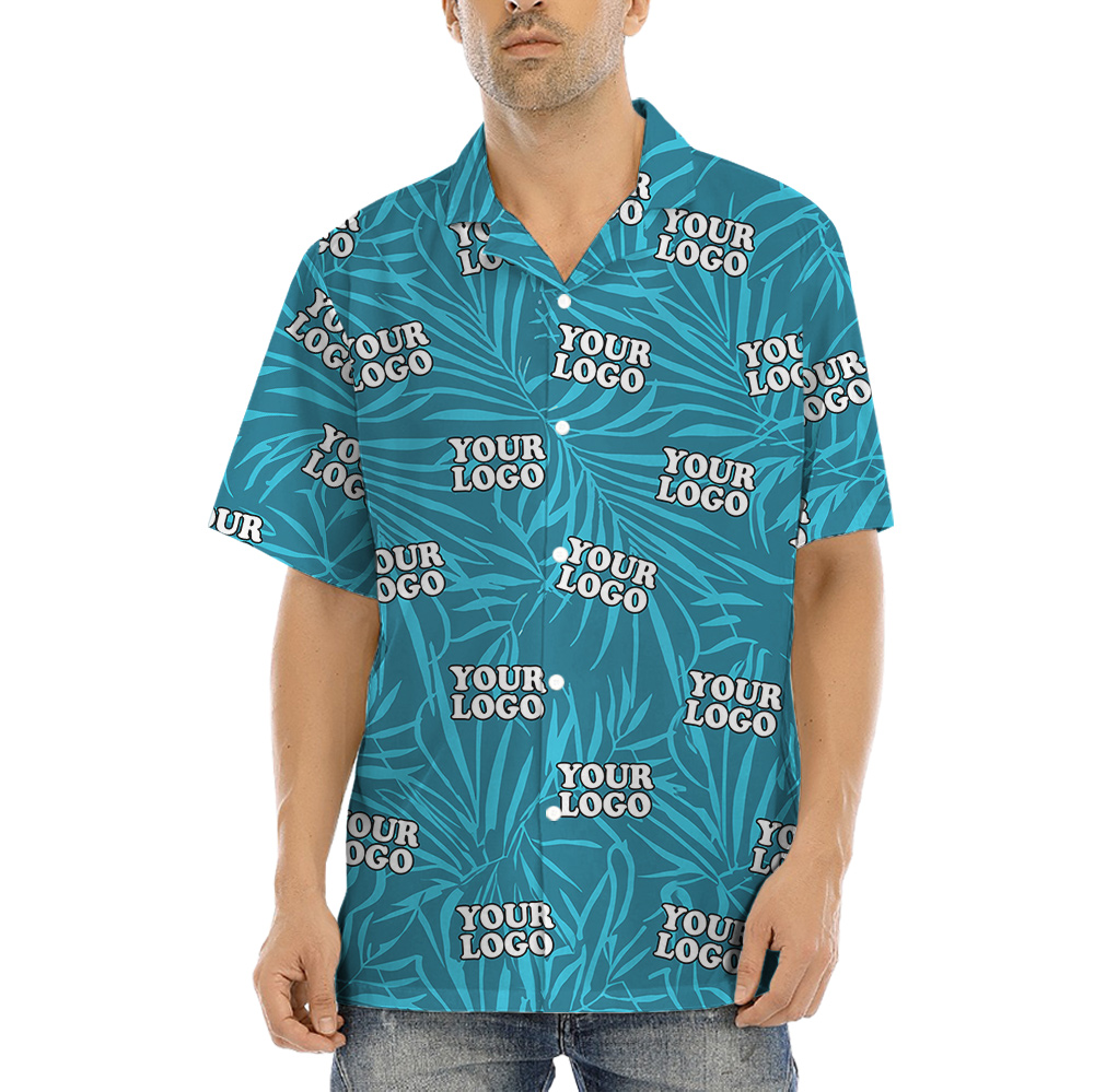 Custom Logo Deep Blue Leaves Hawaiian Shirt - variant image 1