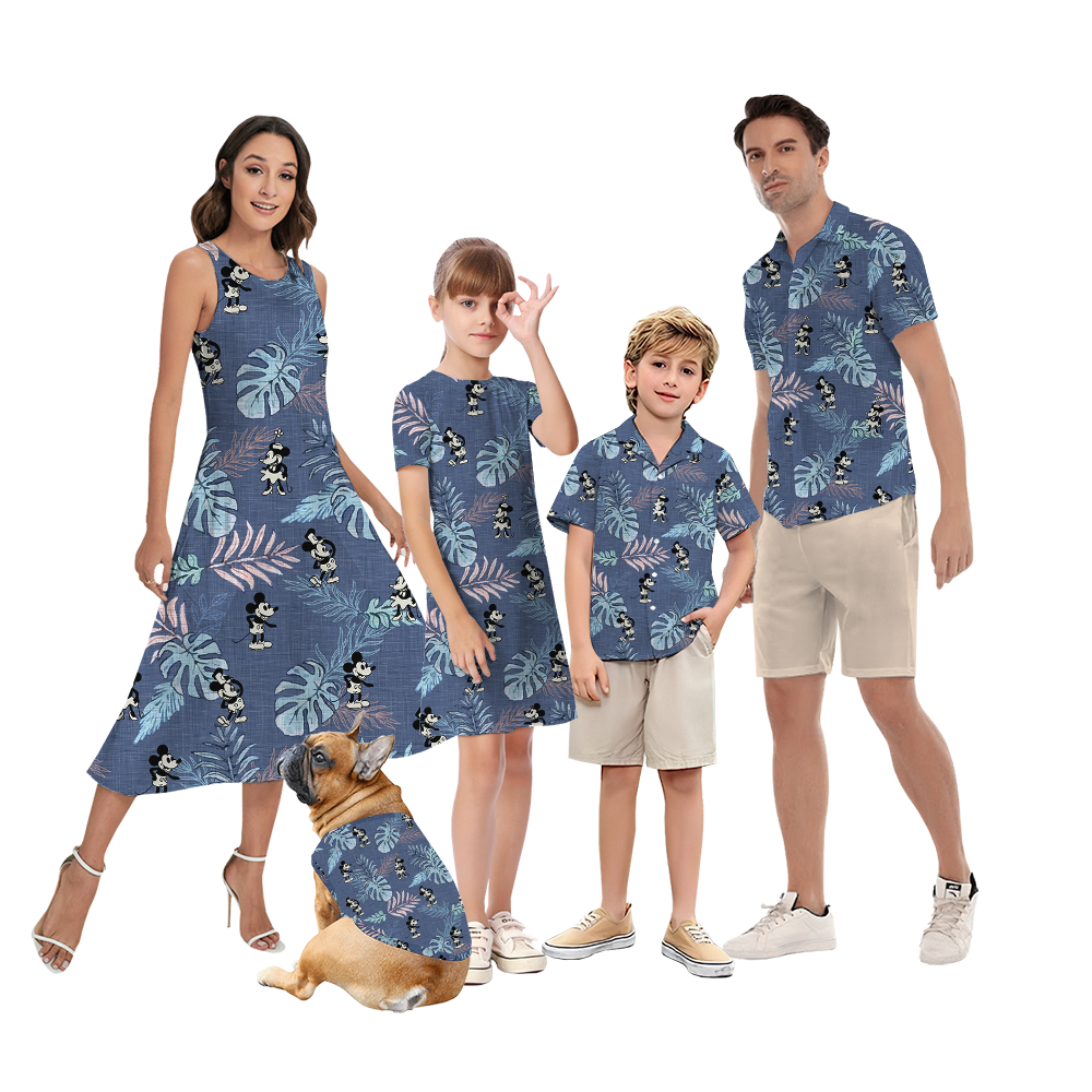 Navy Tropical Mickey Steamboat Willie Matching Family Hawaiian Outfits - variant image 1