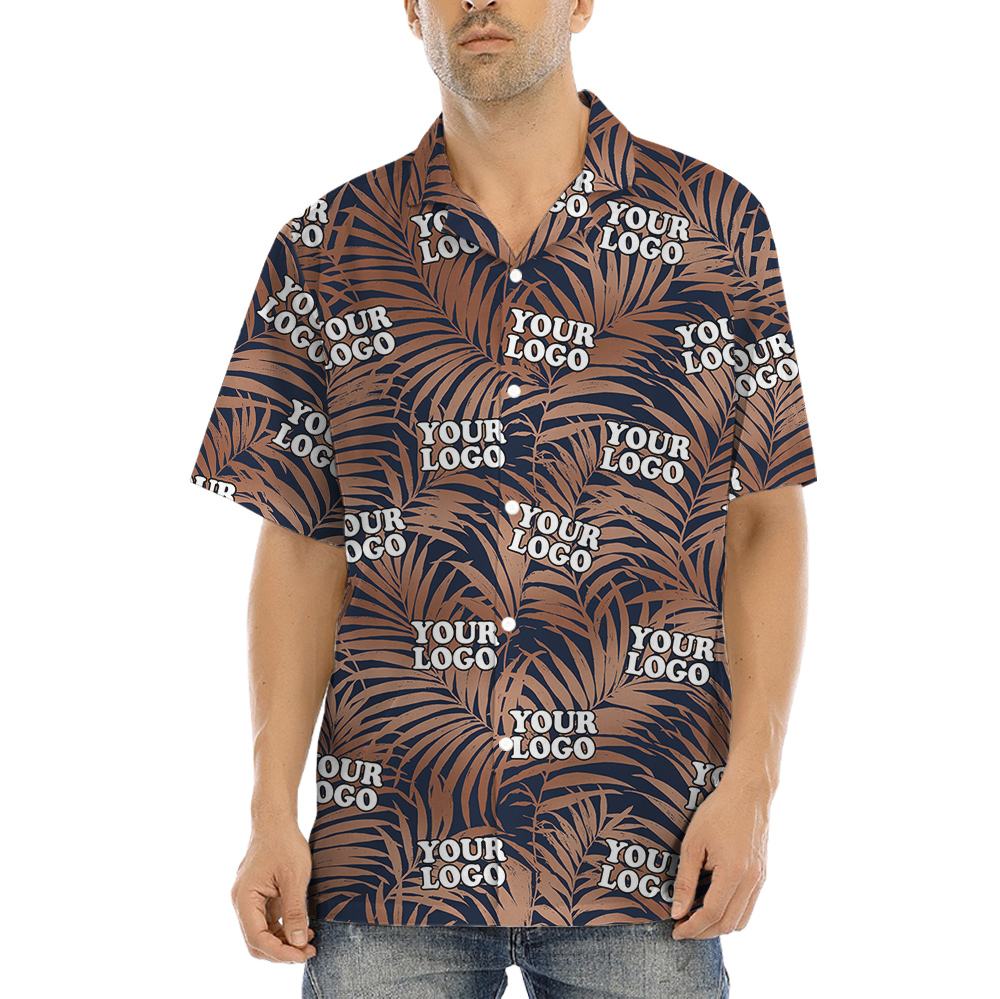 Custom Logo Brown Leaves Hawaiian Shirt - variant image 1