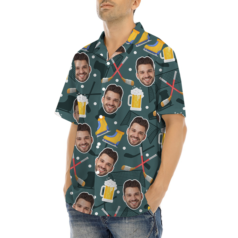 Beer And Hockey Custom Face Hawaiian Shirt