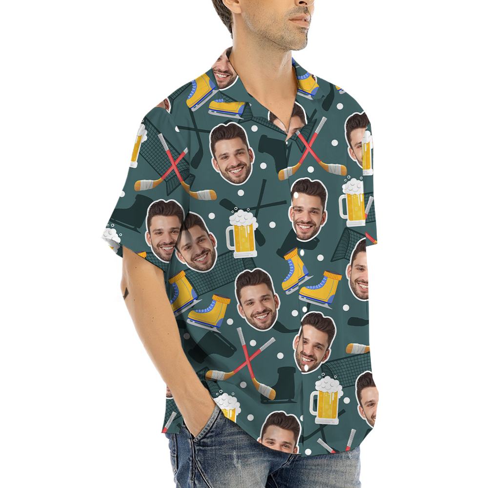 Beer And Hockey Custom Face Hawaiian Shirt